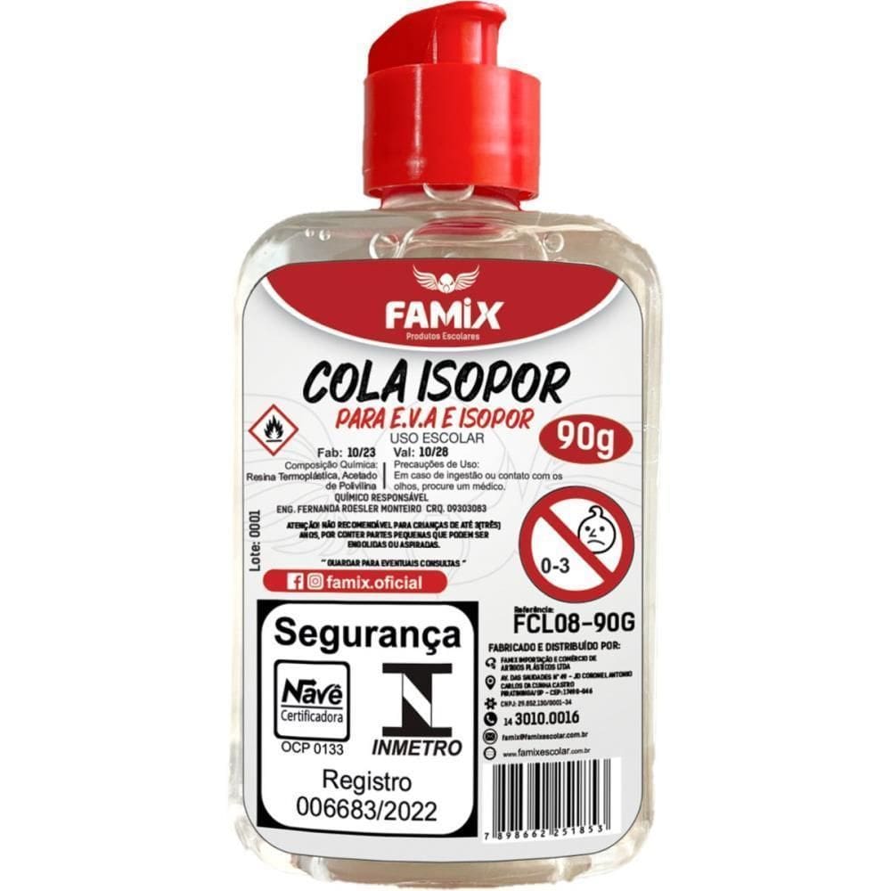 Cola Para Isopor E E.V.A 90G 12 Unidades - Famix