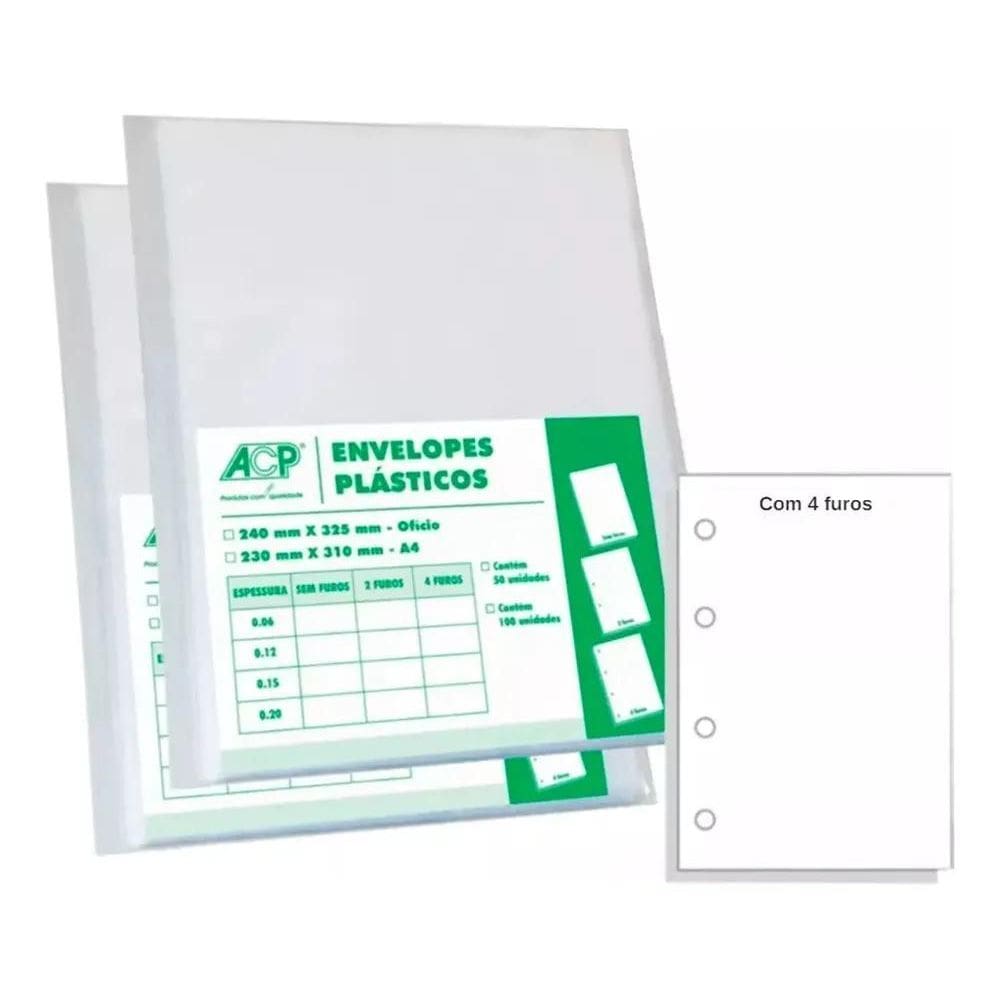 2X Saquinho Plástico A4 Ofício Fino 0.06 Mm - 4 Furos 100 U