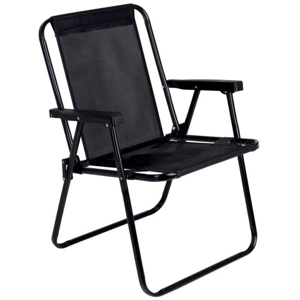 Cadeira de Praia Alta 38cm 100kg Aço Dobrável Preta MOR
