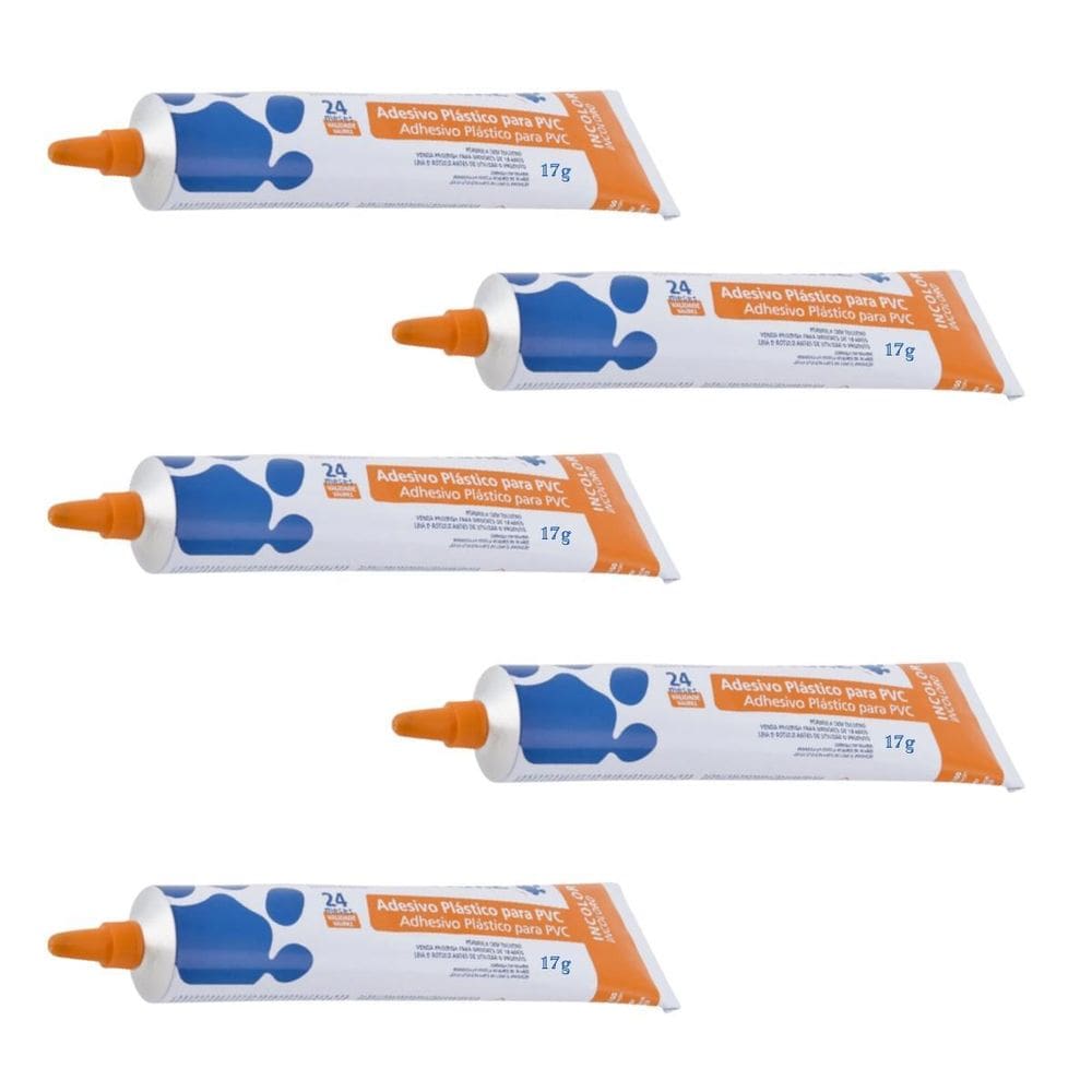 Kit 5 Bisnaga Cola Adesivo Incolor Tubo Cano Pvc 17G