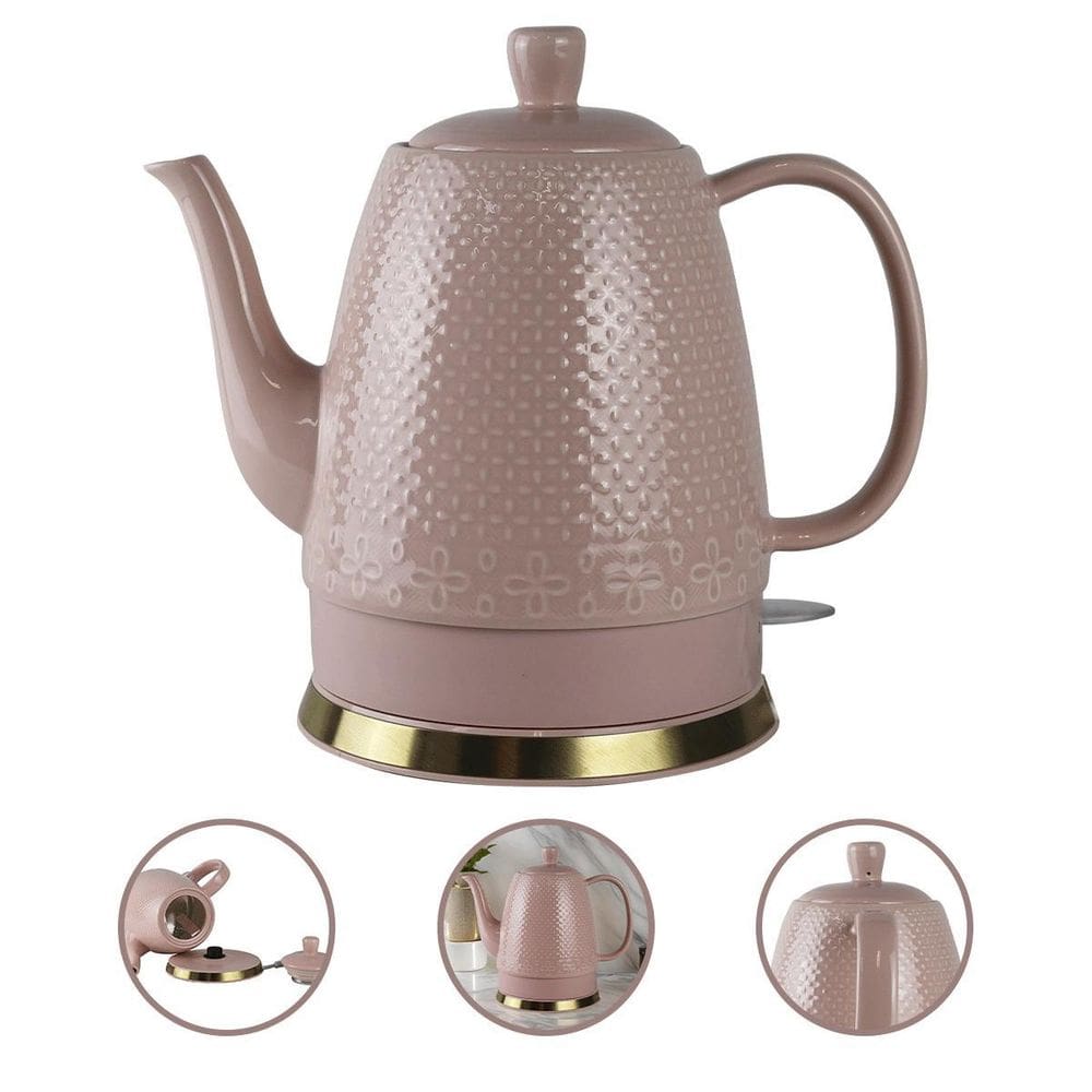 Chaleira Elétrica Porcelana Rosa Luxo 1,2L Base 360 - 220V