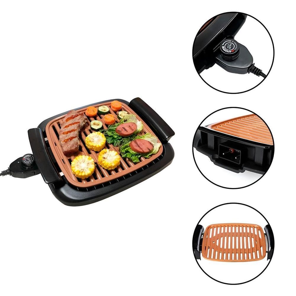 Grelha Grill Elétrico Por Indução Antiaderente Portátil