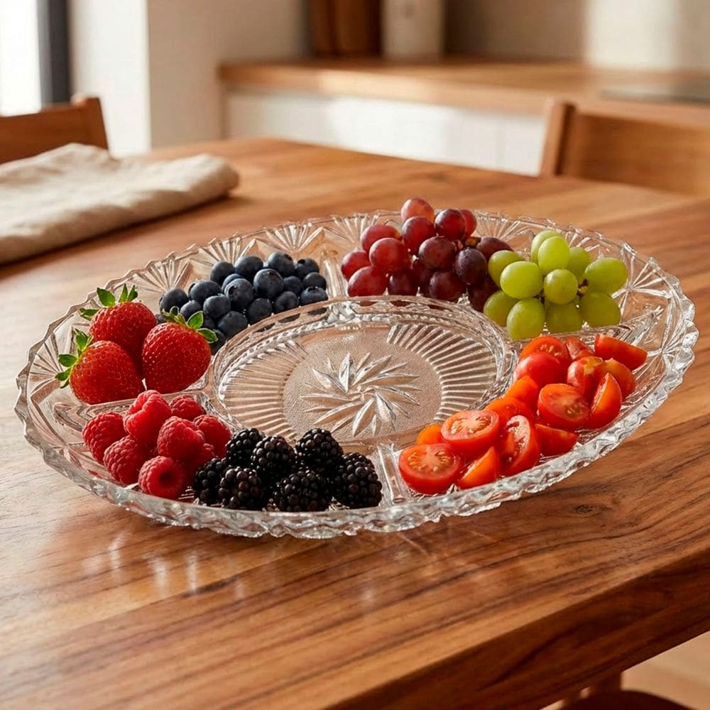 Fruteira Petisqueira Vidro Oval Com Divisórias Mesa 1,120ml