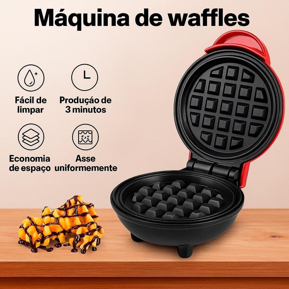 Mini Waffle Elétrica Compacta Com Aquecimento Rápido 110V