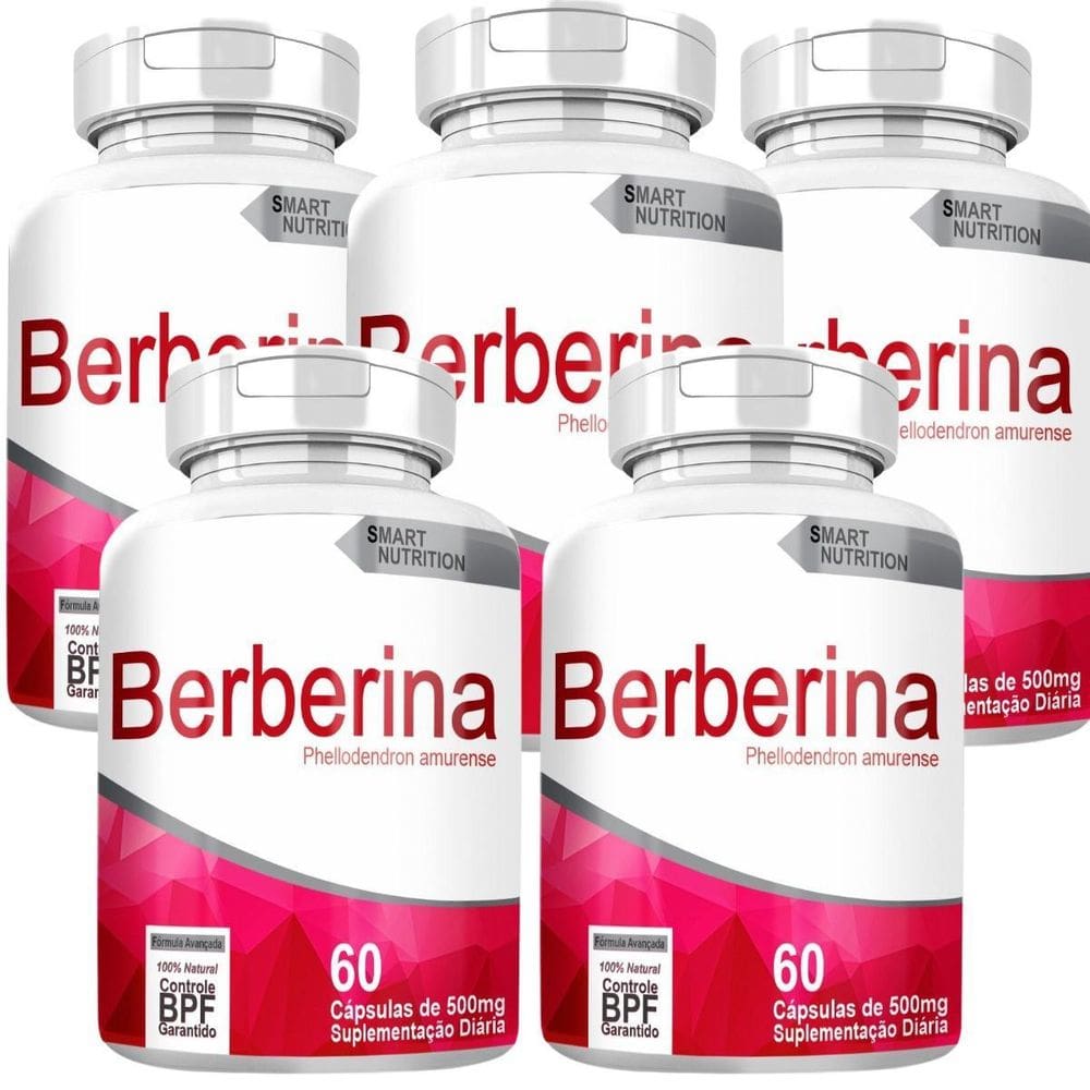 Berberina Kit Com 5 Potes Com Total De 300 Capsulas