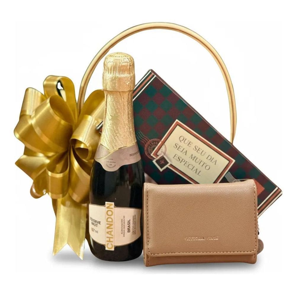 Cesta Presente Chandon Baby + Chocolate + Carteira Feminina