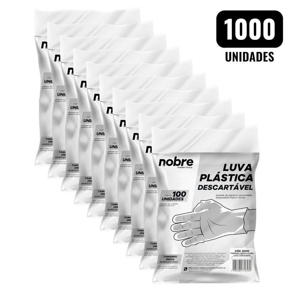 Kit 1000 Luvas Plásticas Descartáveis Hdpe Nobre Tamanho único Ambidestras