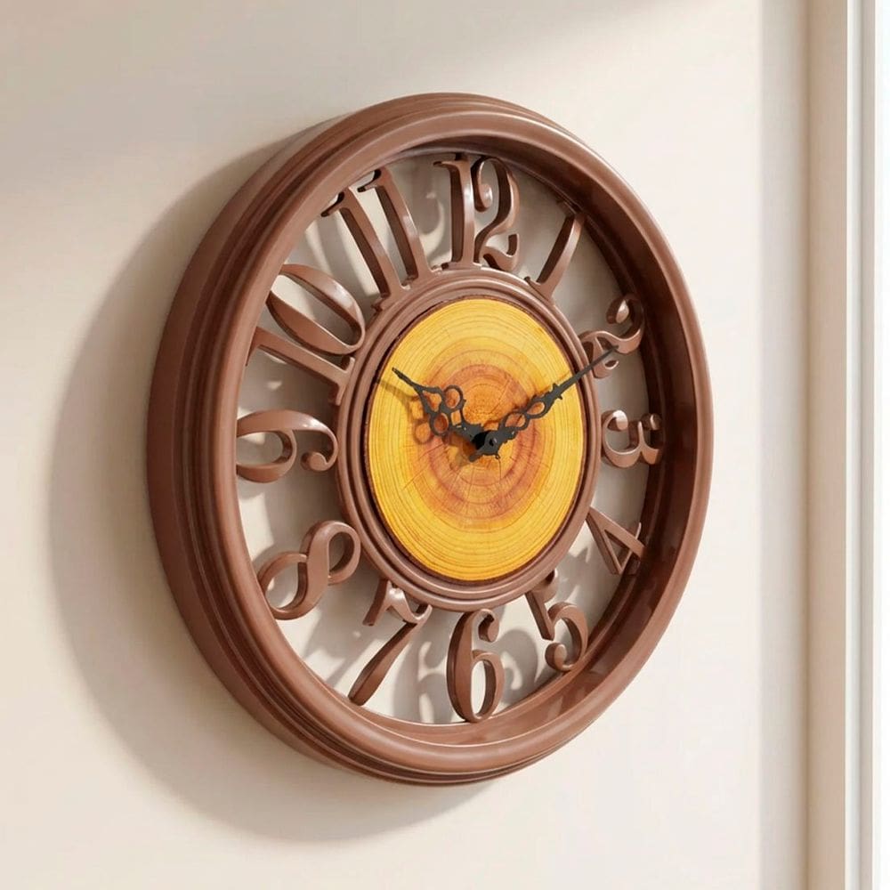 Relógio De Parede Redondo Vazado Tronco Árvore Marrom 45cm