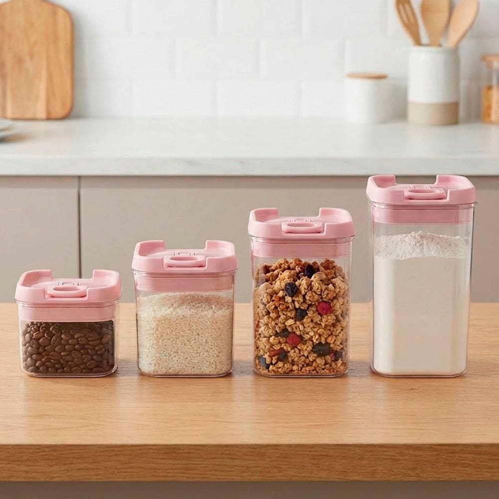 Pote Hermético Porta Mantimento Quadrado Conjunto Kit 4pçs