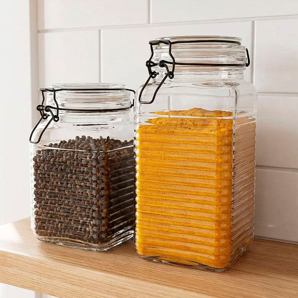 Potes Hermético Porta Mantimentos Vidro Clipe Metal Kit 2pçs