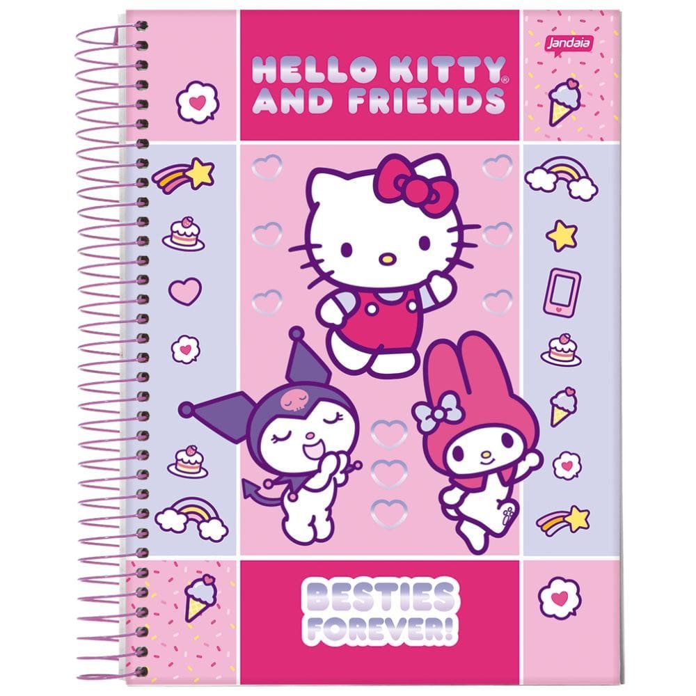 Caderno Universitário Espiral Capa Dura Hello Kitty – Besties Forever – 10 Matérias (160 folhas) – Jandaia