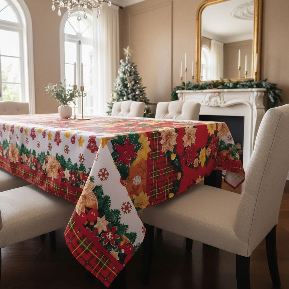 Toalha de Mesa Quadrada 150x150 Natal Presente Tecido Oxford 100% Poliester