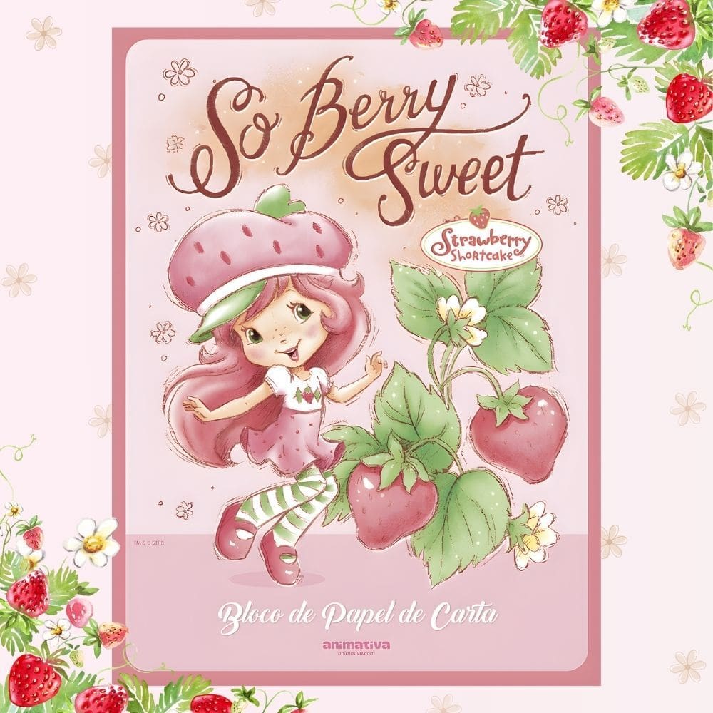 Papel de Carta Caderno Colado Moranguinho 48 Folhas Decoradas c/ Cheirinho - Animativa