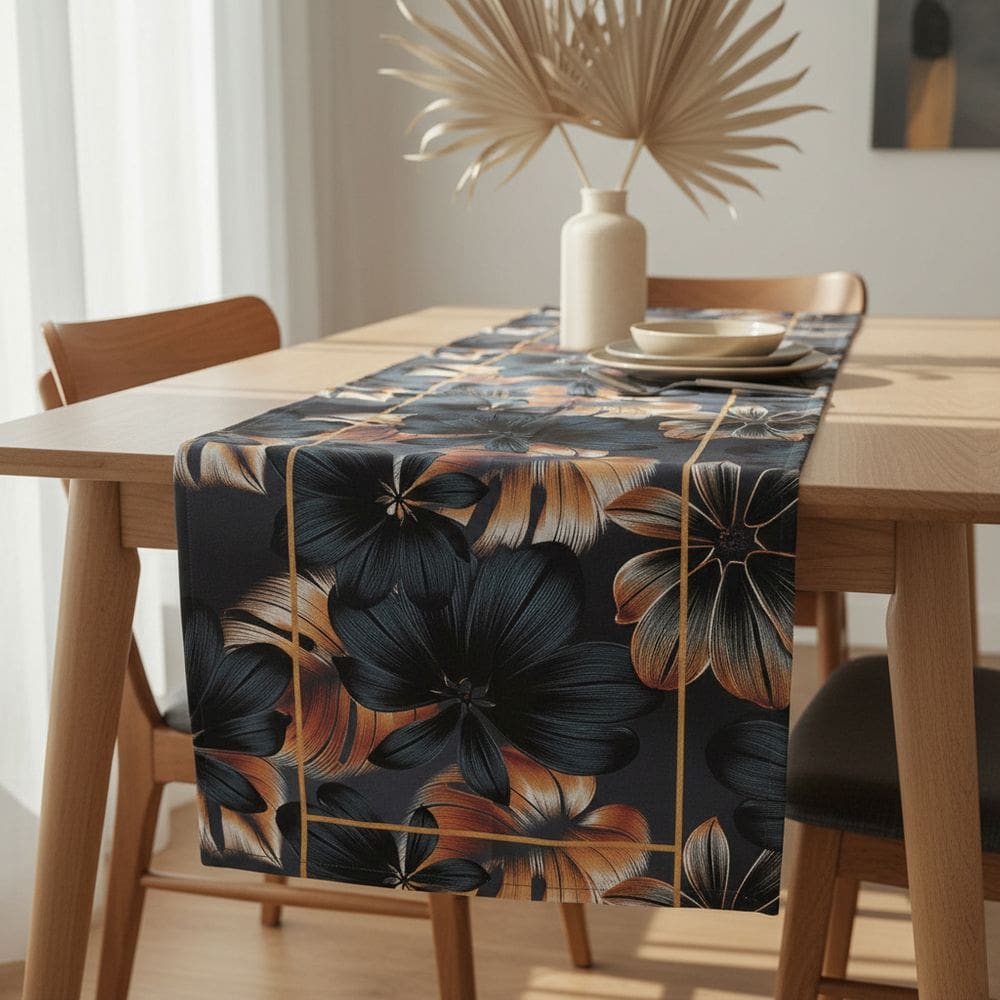 Caminho Trilho de Mesa estampa Folhagem Dourado 1,43 x 0,46