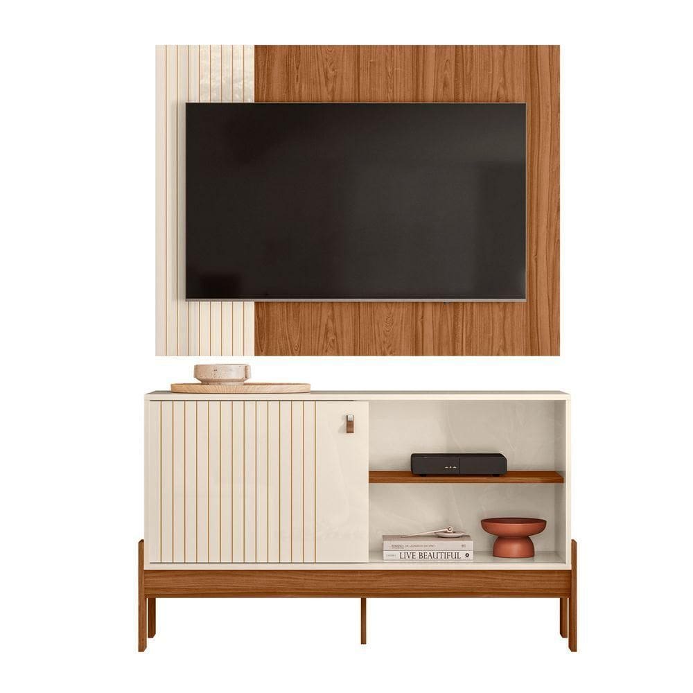 Home Rack Painel 1.2 Wood Sala Para Tv De 42 Polegadas Perola Com Cinamomo