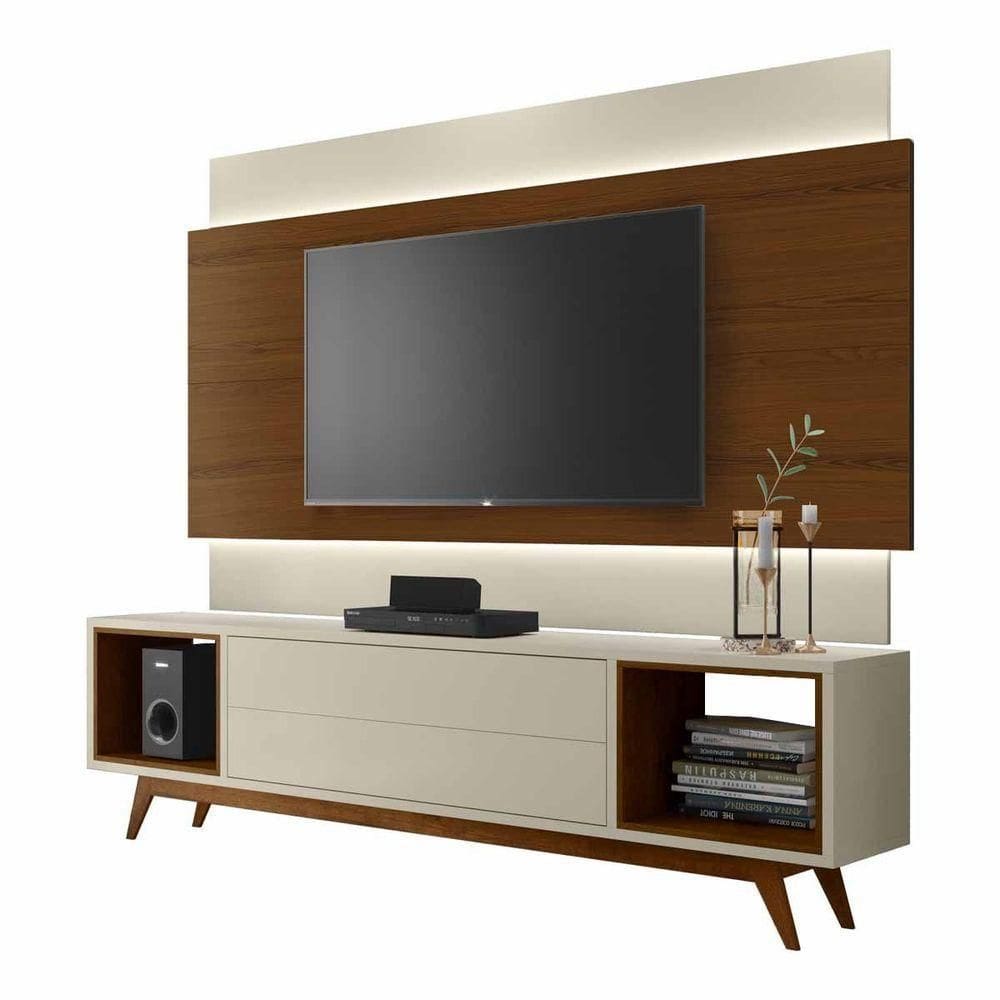 Rack Com Painel Horizon 2.2 Com Led Off White Com Natural - Moveisaqui