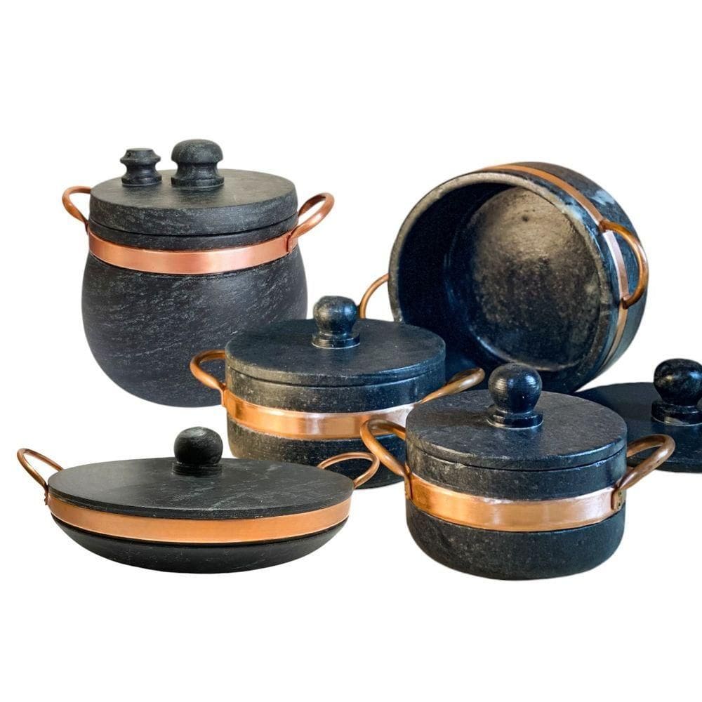 Jogo De Panelas De Pedra Sabão 5 Peças Com Panela De Pressão 4 Litros