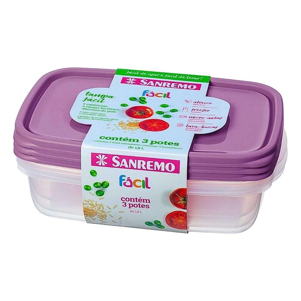 Conjunto 3 Potes Plástico Rosa Sanremo 1,8L