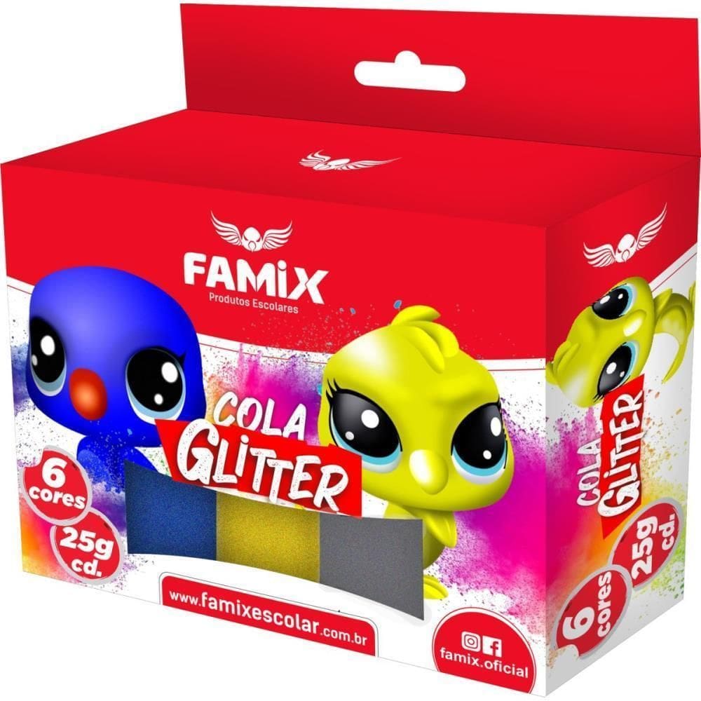 Cola Com Glitter Tubo 25G. 6 Cores - Famix