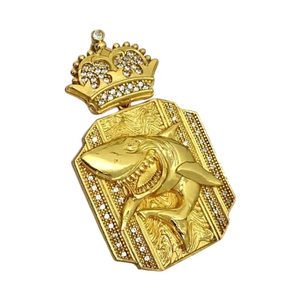 Pingente Tubarão Coroa - Banhado A Ouro 18K