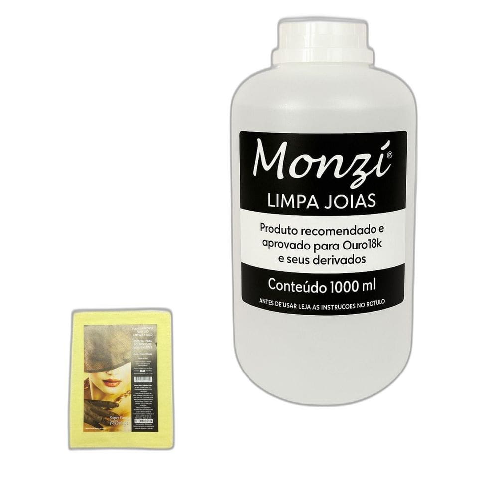 Kit 1 Limpa Jóias Ouro Monzi 1 Litro Grande 1000Ml + 3