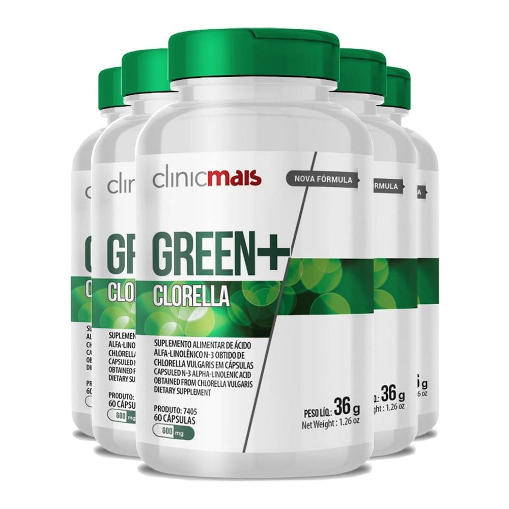 Kit 5 Clorella Green 600Mg Clinicmais 60 Cápsulas