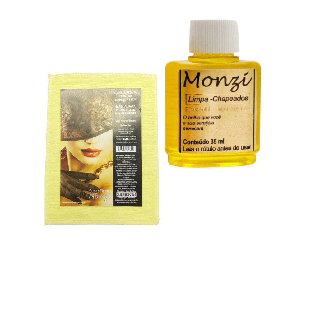 Kit 1 Limpa Chapeados Semijóia Monzi +1 Flanela Mágico Monzi