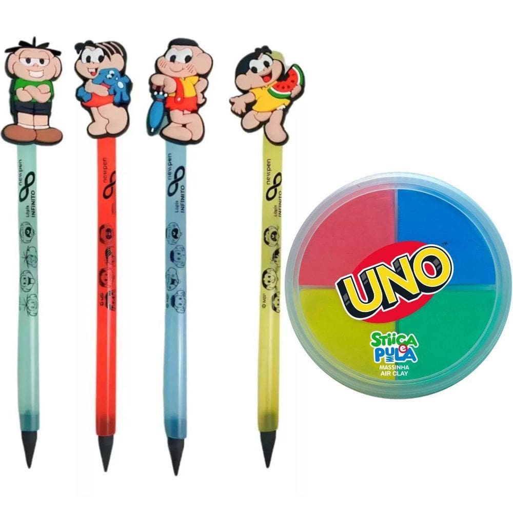 Kit Lápis Infinito Da Turma Da Mônica + Massinha Uno