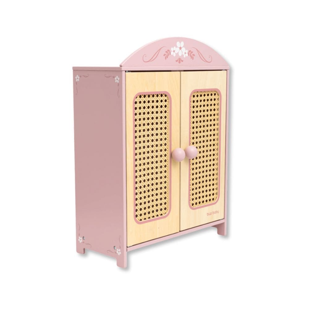 Brinquedo De Madeira Guarda Roupas De Boneca Com Palha Rosa - Bup Baby