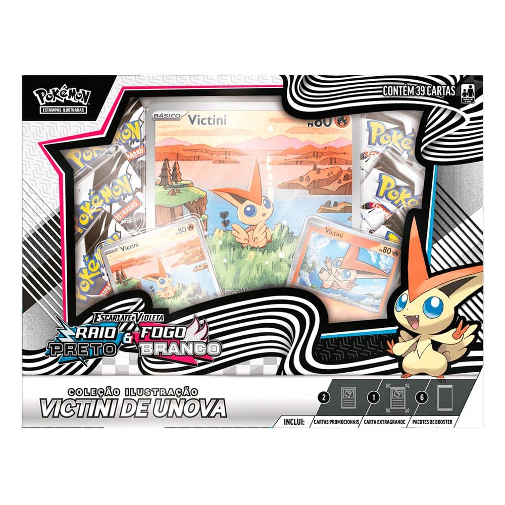 Box Pokémon EV10.5 Fogo Branco e Raio Preto Victini com 39 Cartas 10029 35909 - Copag