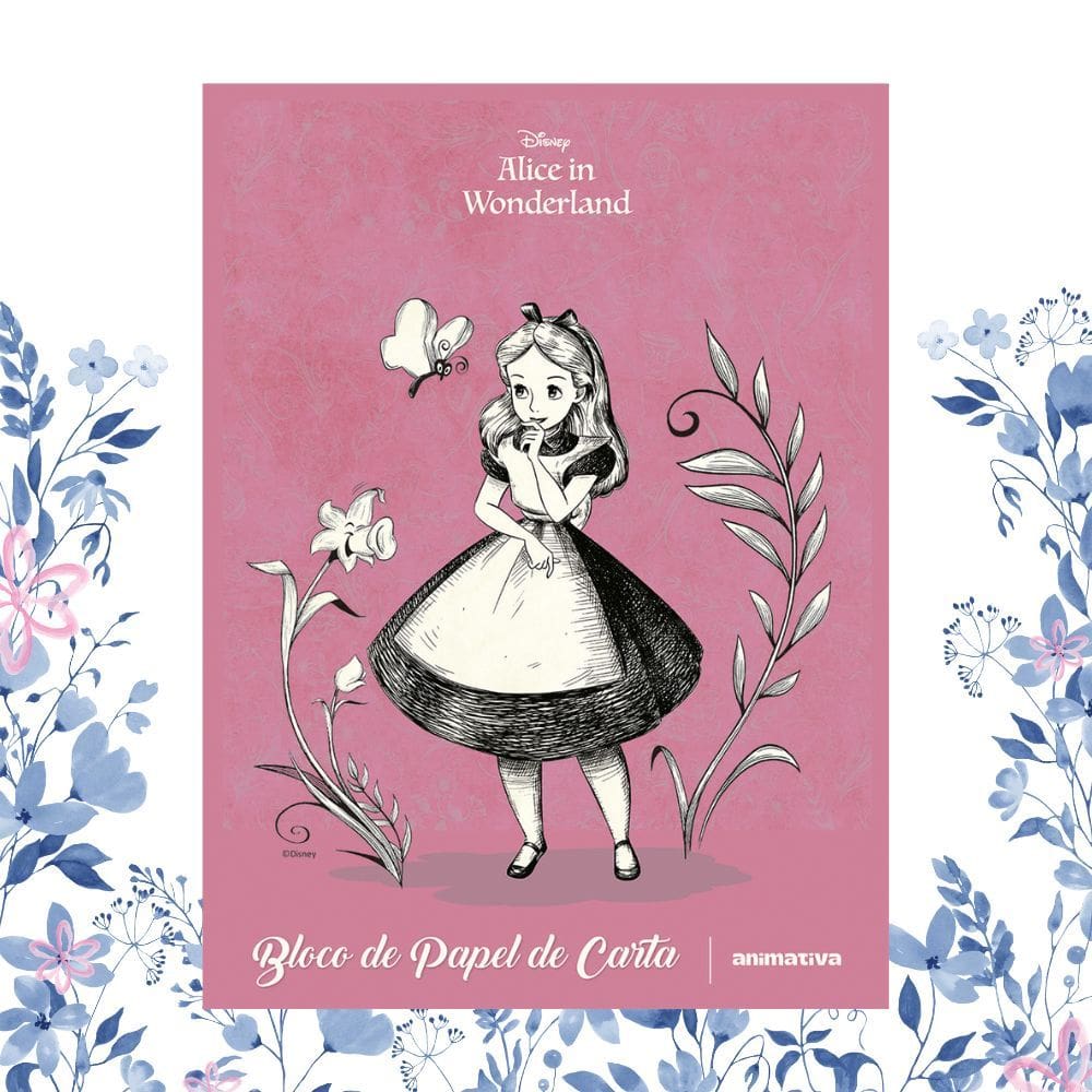 Papel de Carta Caderno Colado Alice no País das Maravilhas 48 Folhas Decoradas - Animativa