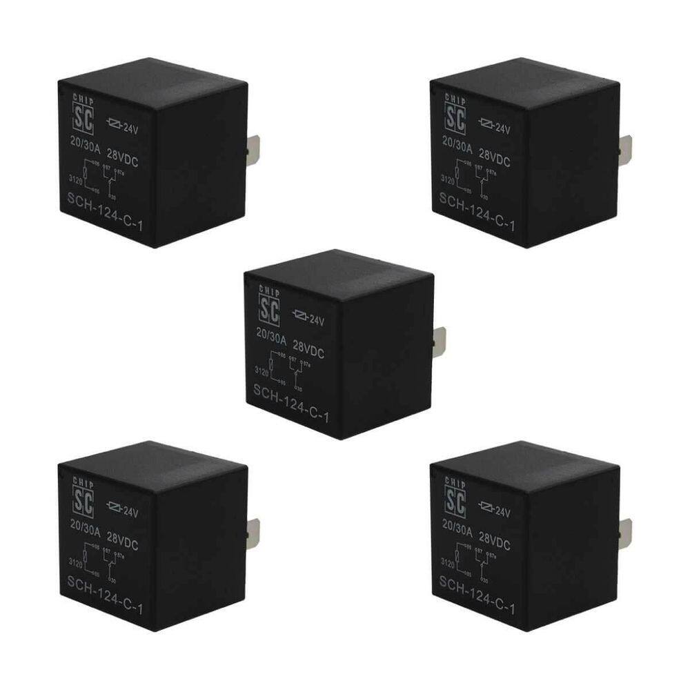 5X Relé Auxiliar 5 Pinos 24V 30A Universal - Automotivo