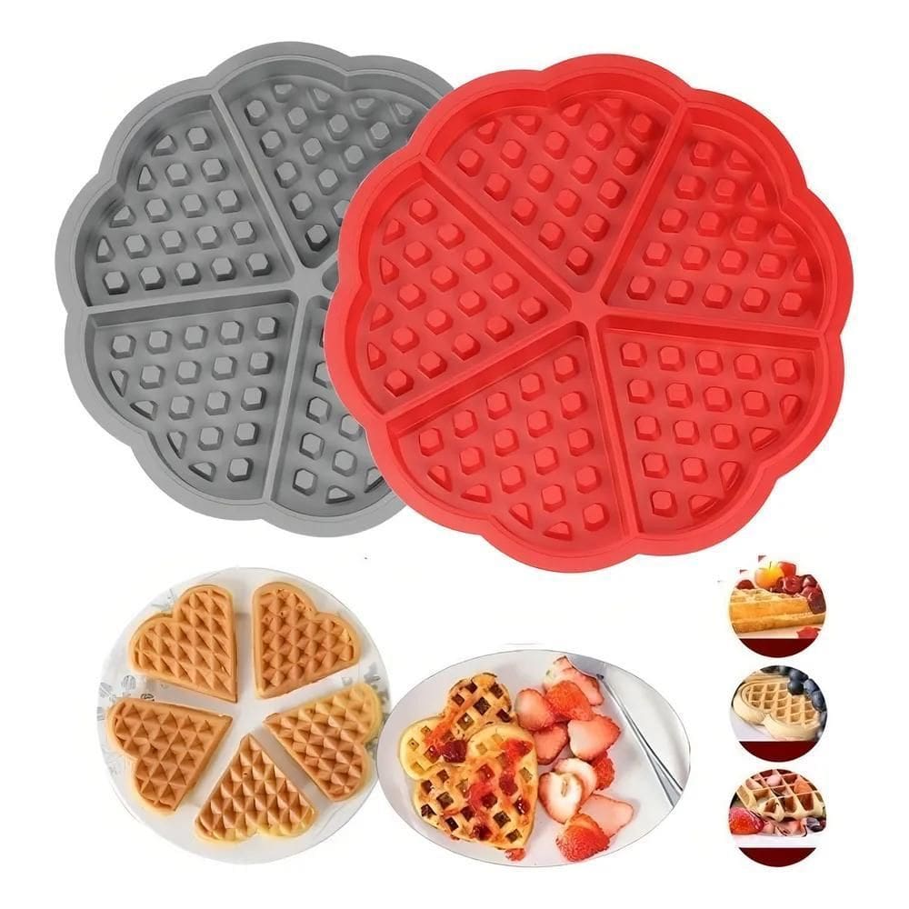 2X Forma De Waffle Gofre Em Silicone Antiaderente Coração Be