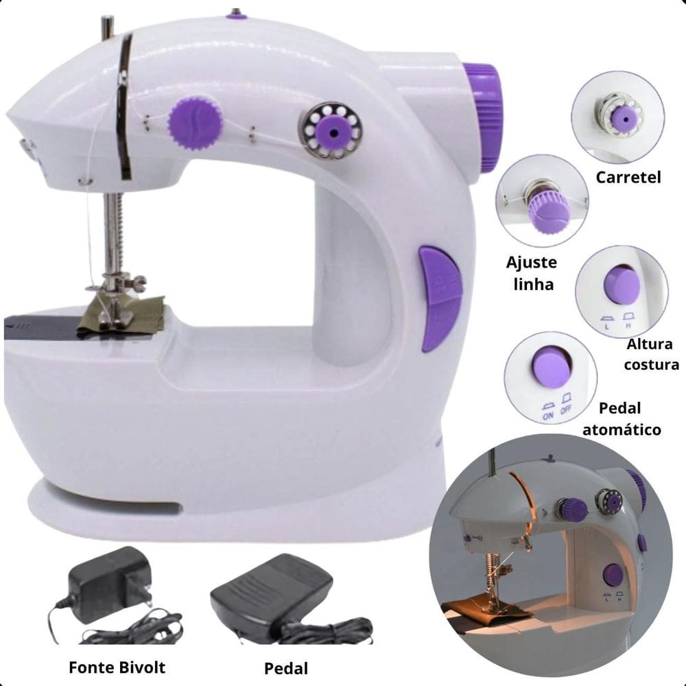 Mini Máquina De Costura Reta Countertech Portátil Branca -