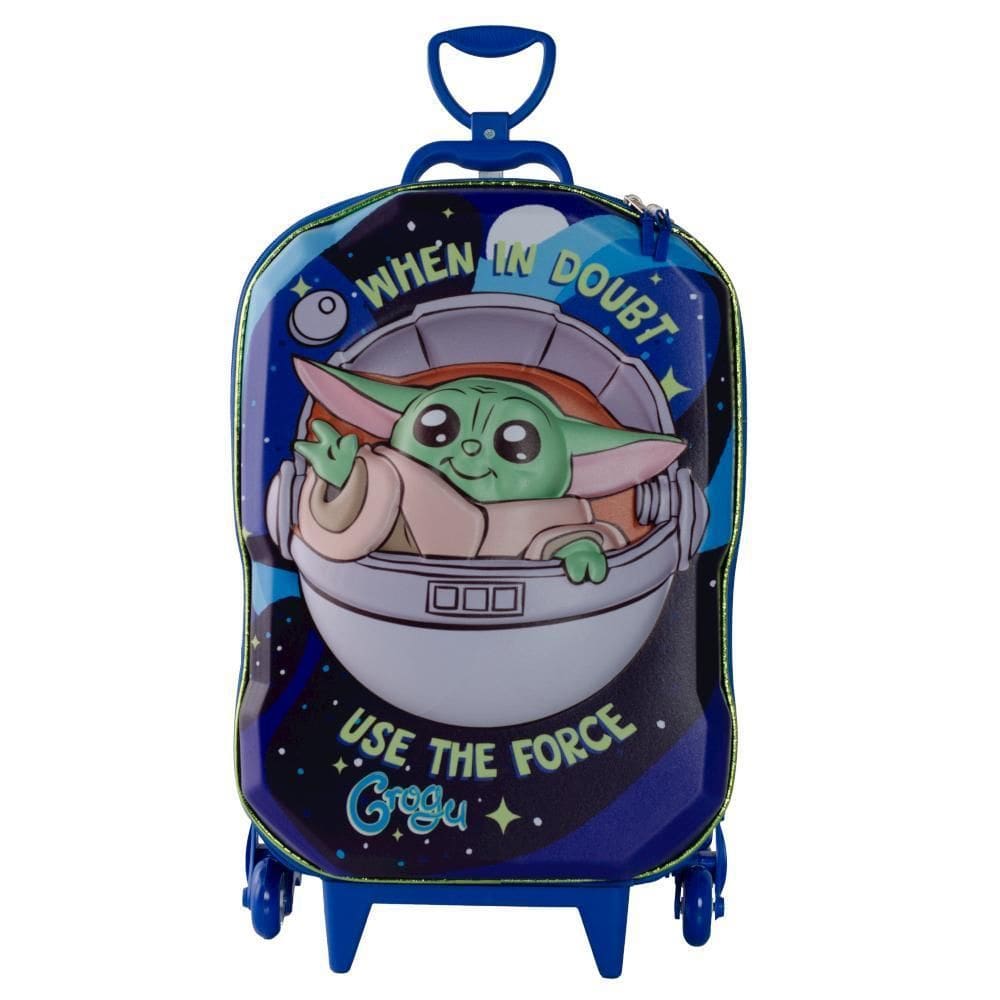 Mochila De Rodinhas 3D Maxtoy Star Wars Grogu Azul Verde