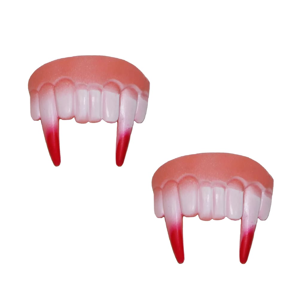 2 Dentaduras Presas Dente De Vampiro Drácula C/ Sangue