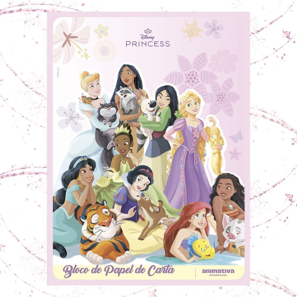 Papel de Carta Caderno Colado Sem Pauta Princesas 48 Folhas Decoradas - Animativa