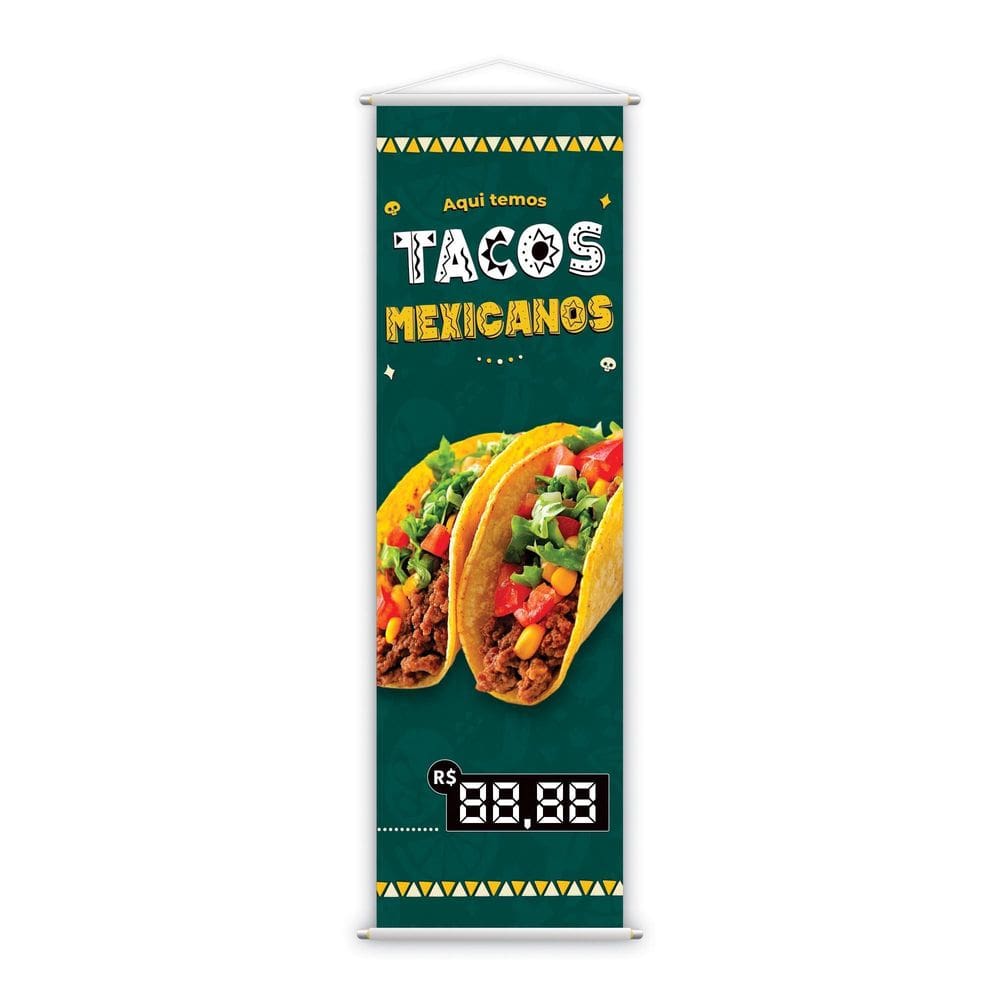 Banner Aqui Temos Tacos Mexicanos Lanches 100X30Cm