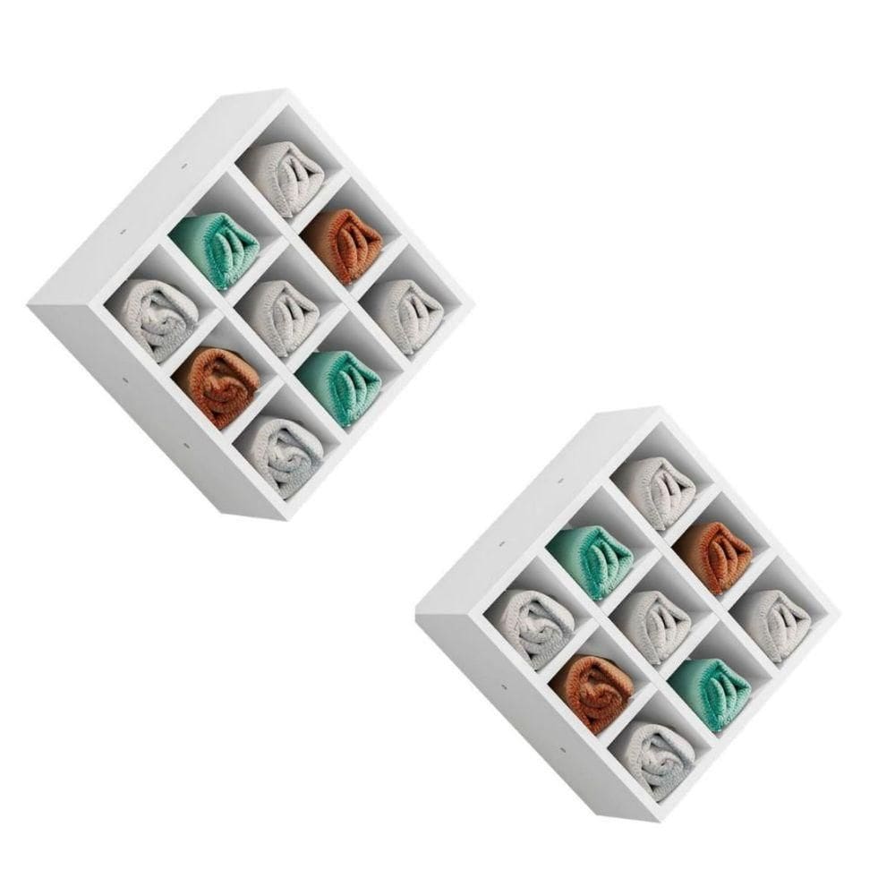 Kit 2 Nicho Decorativo Porta Toalha Com 9 Nichos Multiuso Glamour branco