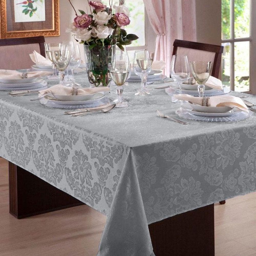 Toalha Mesa Quadrada Jacquard Cinza 8 Lugares Buffet Festa