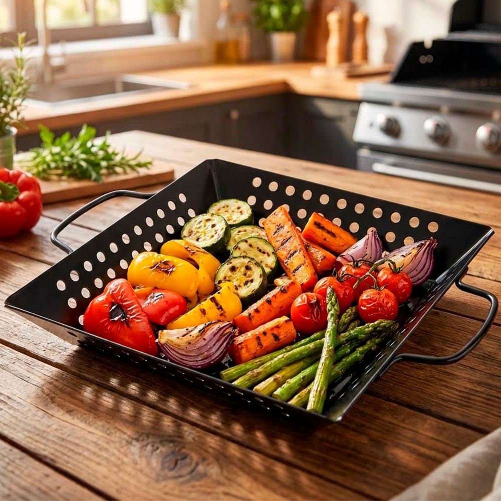 Assadeira Grelha Churrasqueira Cesto Quadrada Em Metal 23cm