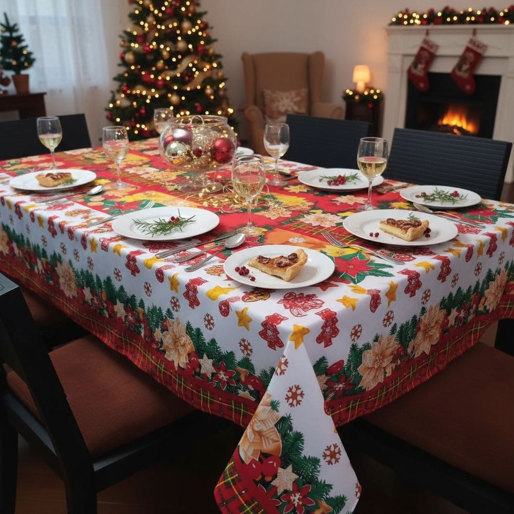 Toalha de Mesa Retangular 150x220 Natal Presente Tecido Oxford 100% Poliester