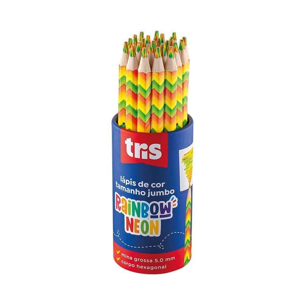 Kit Lápis De Cor Jumbo Rainbow Tris Cores Neon 24 Unidades