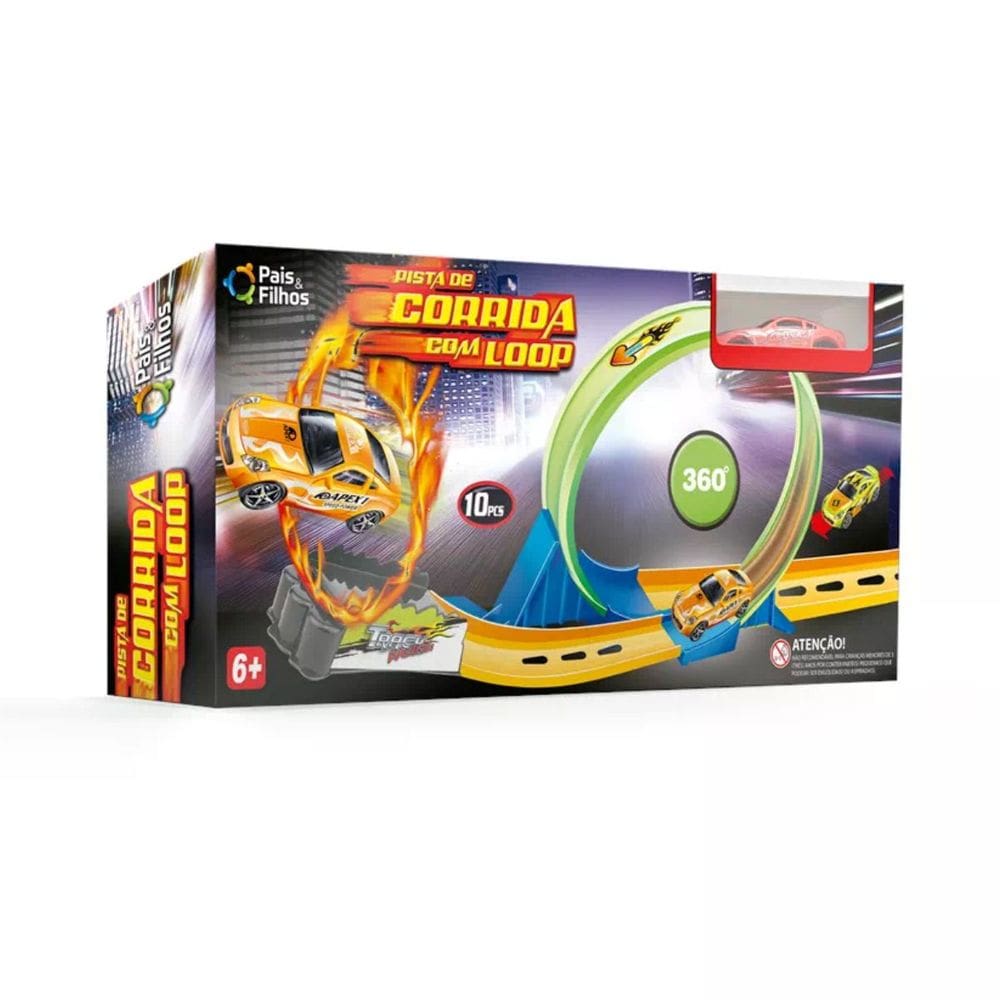 Pista de Carrinho com Loop Divertido 10 Peças Encaixe +6 Anos Infantil Pais e Filhos