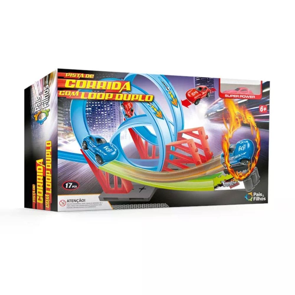 Pista de Corrida com Loop Duplo 360° Dinâmico 17 Peças Infantil Pais e Filhos