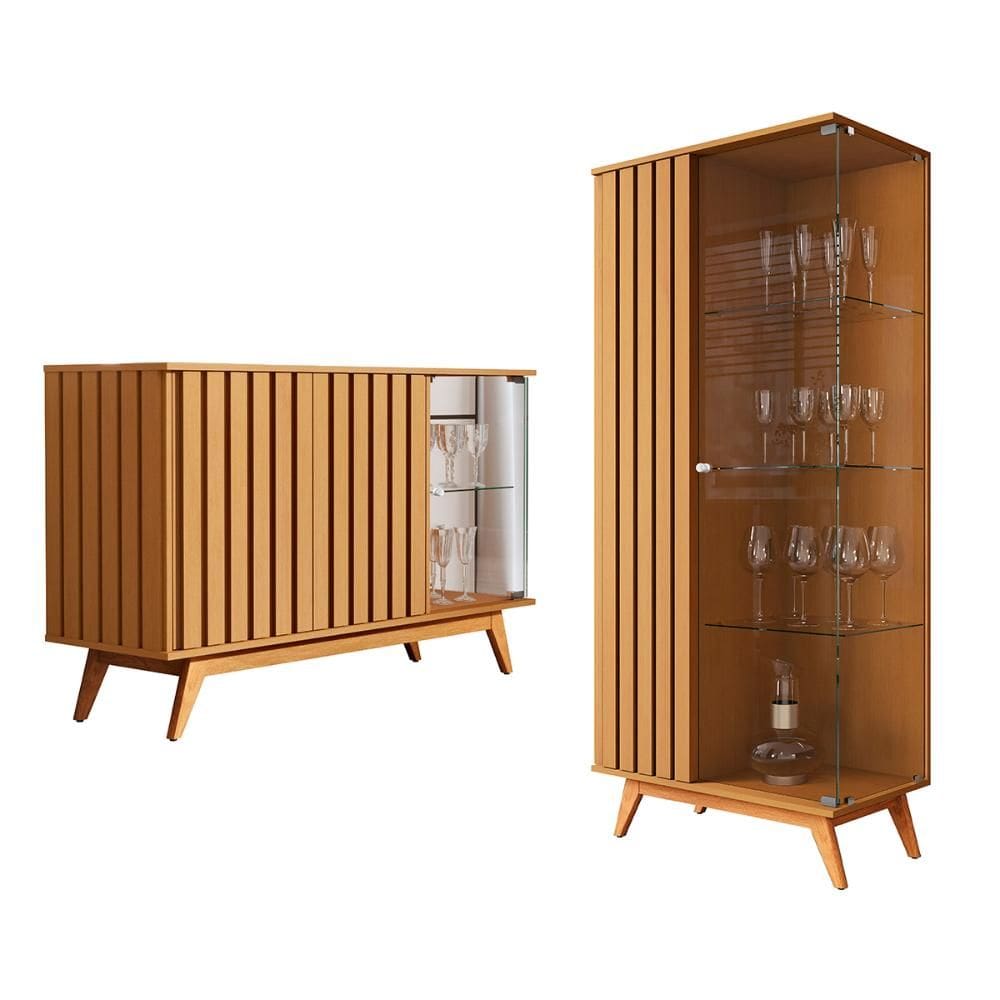 Conjunto de Cristaleira e Aparador Buffet Açai com 3 Portas