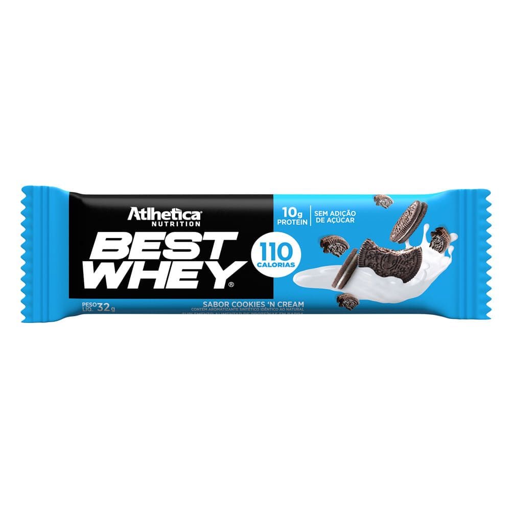 Barra de Proteína Best Whey Atlhetica Nutrition Sabor Cookies`n Cream com 10g de Proteína Zero Açúcar 50g