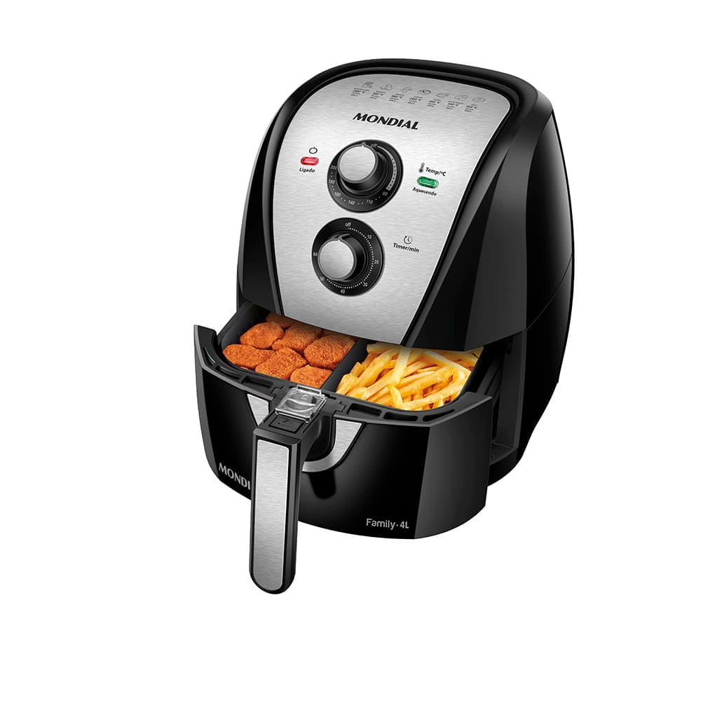 Fritadeira Sem Óleo Com Divisória Air Fryer 4L Mondial Preto/Inox 1500W - AFD-40-BI