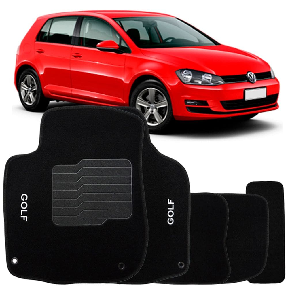 Tapete Carpete Golf 2014 à 2018 Preto Logo Bordado Jogo 5 Peças Personalizado Automotivo