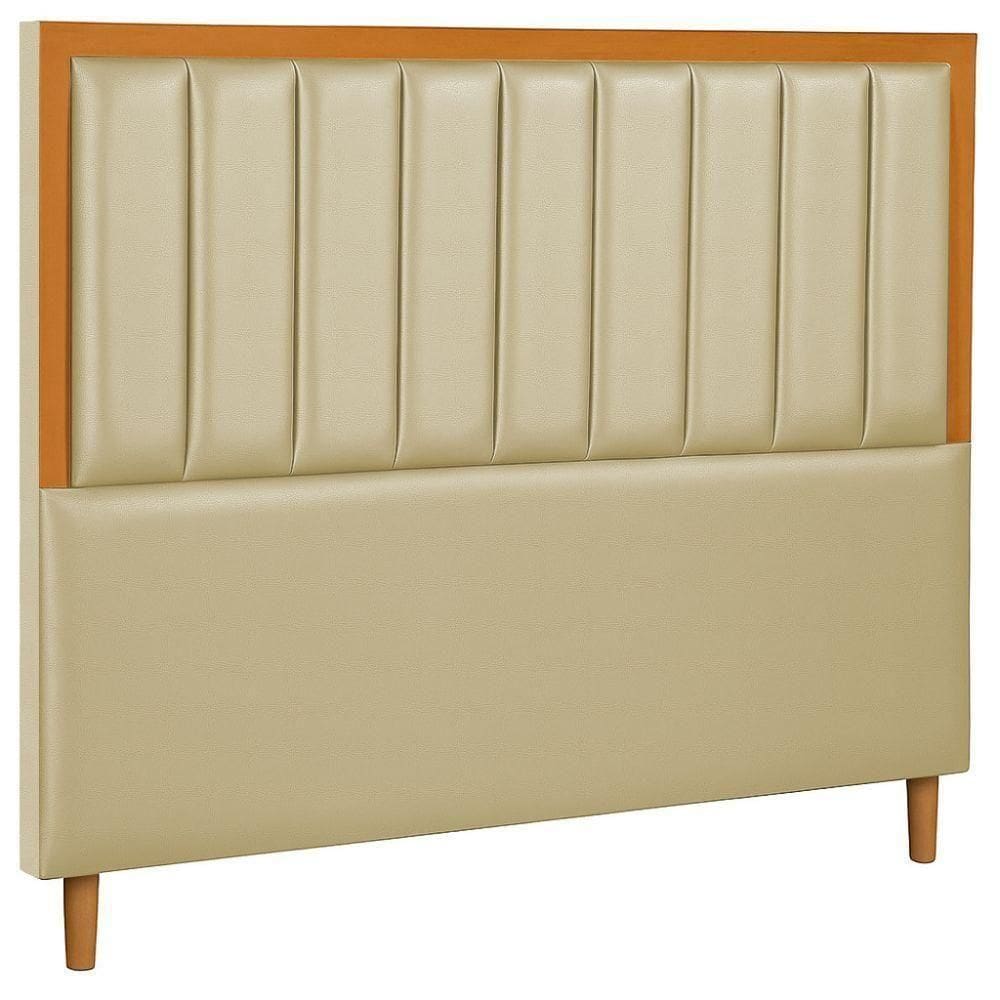 Cabeceira Estofada Queen Paris Couro Bege 160 Cm